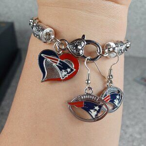 New England Patriots Earrings Charm Bracelet Bundle Football Fan Jewelry
